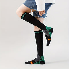 Striped Trim Calf Socks Compression Sports Knee High Socks Women's Stockings