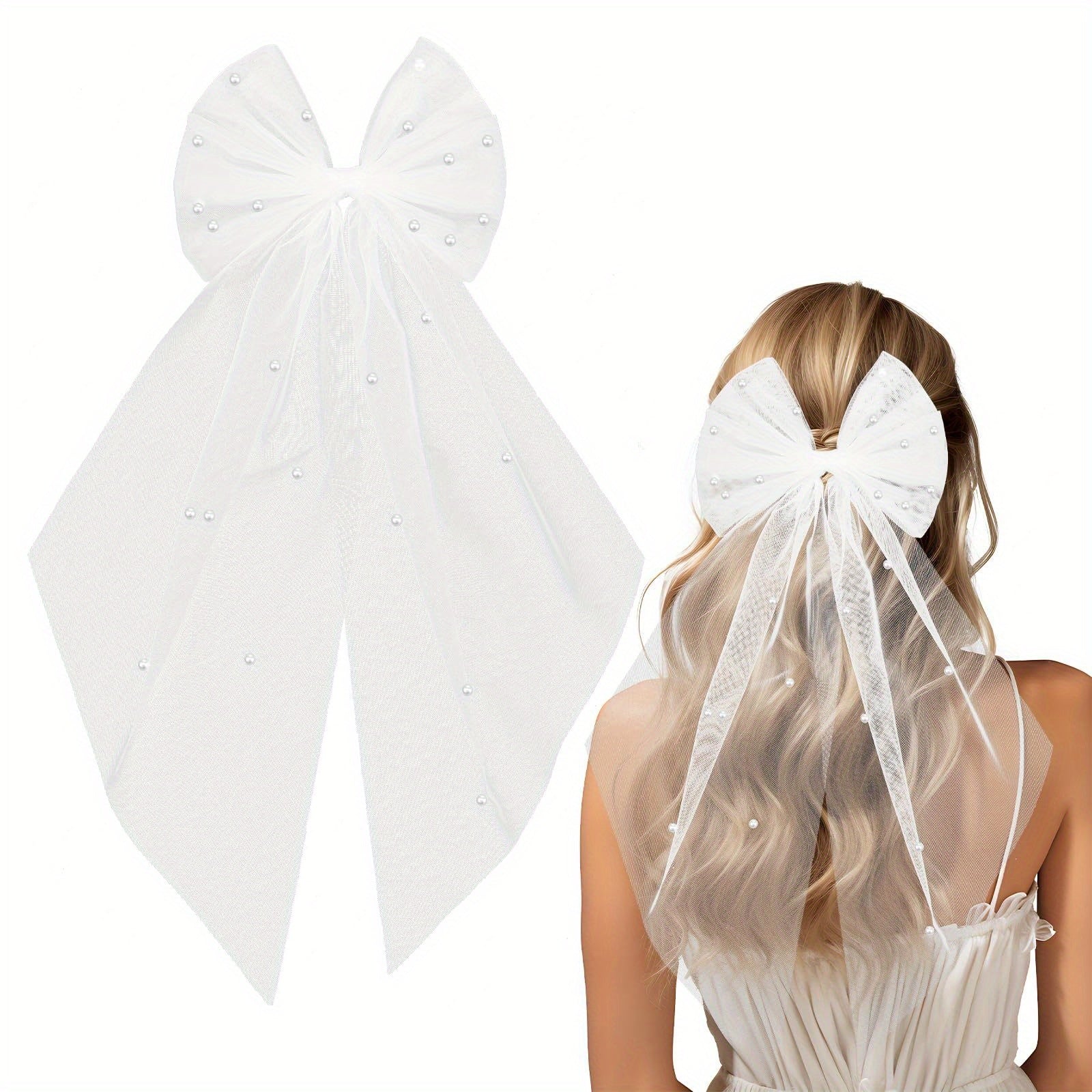 Pearl Embellished Bow Hair Accessory for Weddings