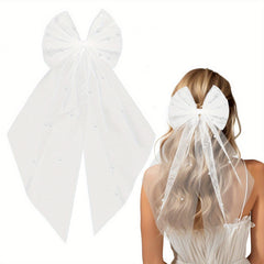 Pearl Embellished Bow Hair Accessory for Weddings