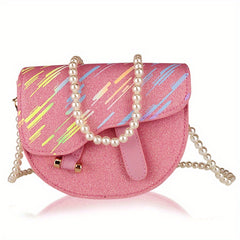 Girls Princess Shoulder Bag Purse with Faux Pearl Strap