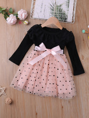 Girls Mesh Dress with Ruffle Brim Polka Dot Print - Kids Clothes