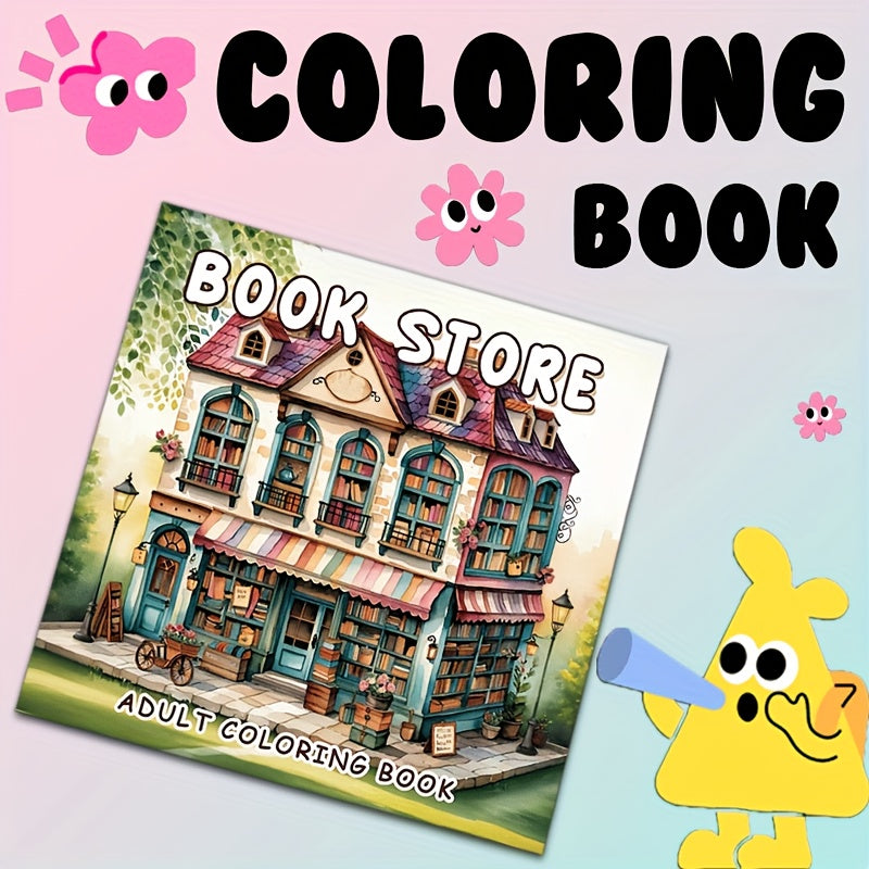 Charming Bookstore Coloring Book for Adults Intricate Designs Perfect Gift