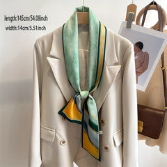 Vintage Print Satin Long Ribbon Scarf Neckerchief