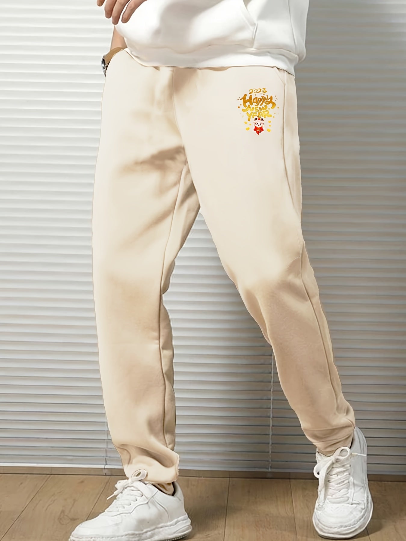 Men's Casual Rabbit Happy Year Print Drawstrings Sweatpants