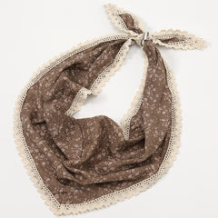 Brown Floral Lace Triangle Scarf Women Casual Hair Accessories Silk Scarf