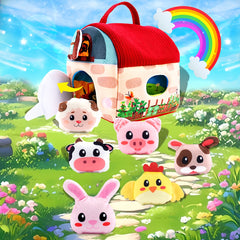 Surprise Barn with Stuffed Farm Animals Rattle Crinkle Paper Mirror Toys