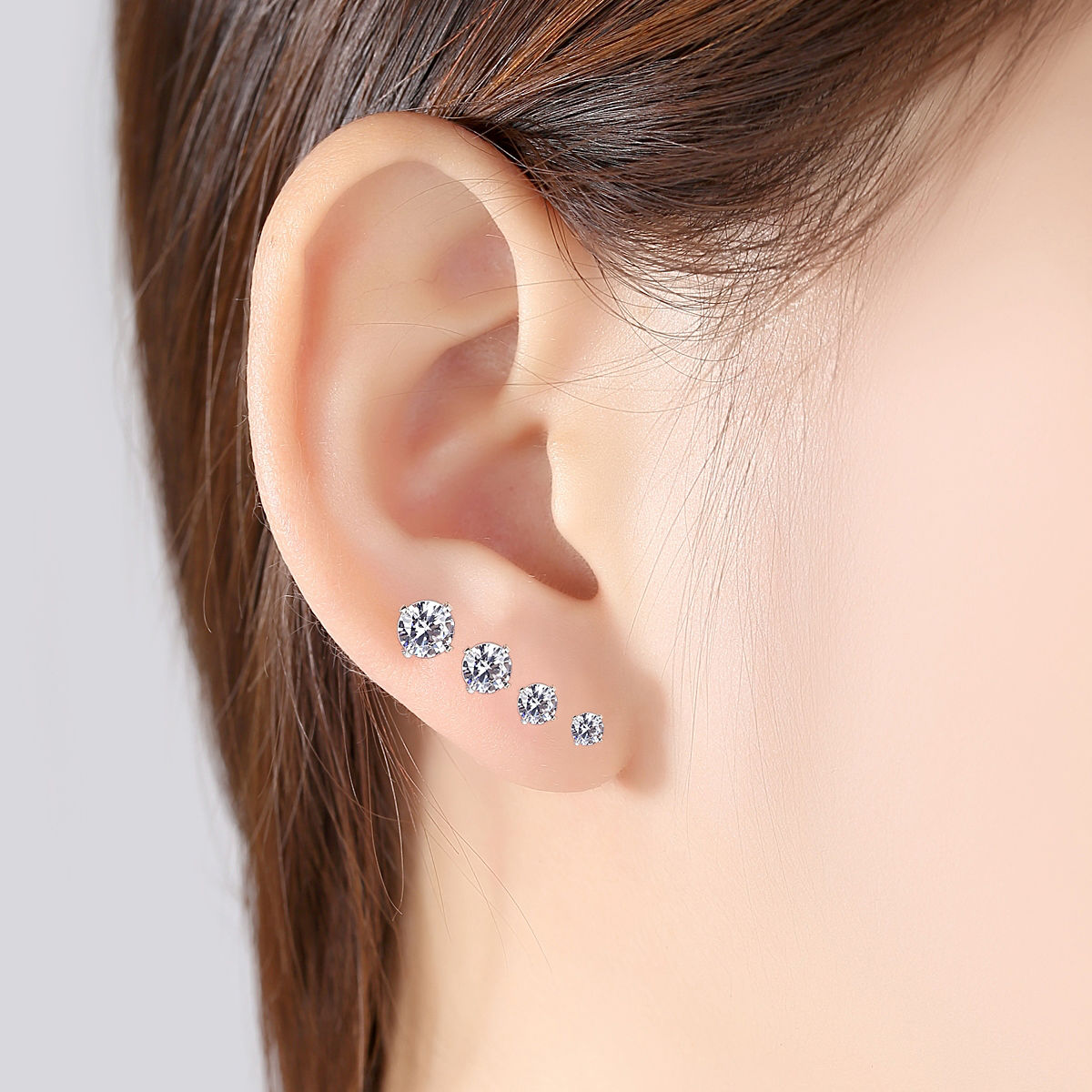 3pcs 925 Silver Stud Earrings Set For Women 4mm 5mm 6mm Gift