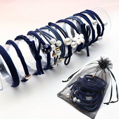 12pcs Faux Pearl Elastic Hair Ties for Girls