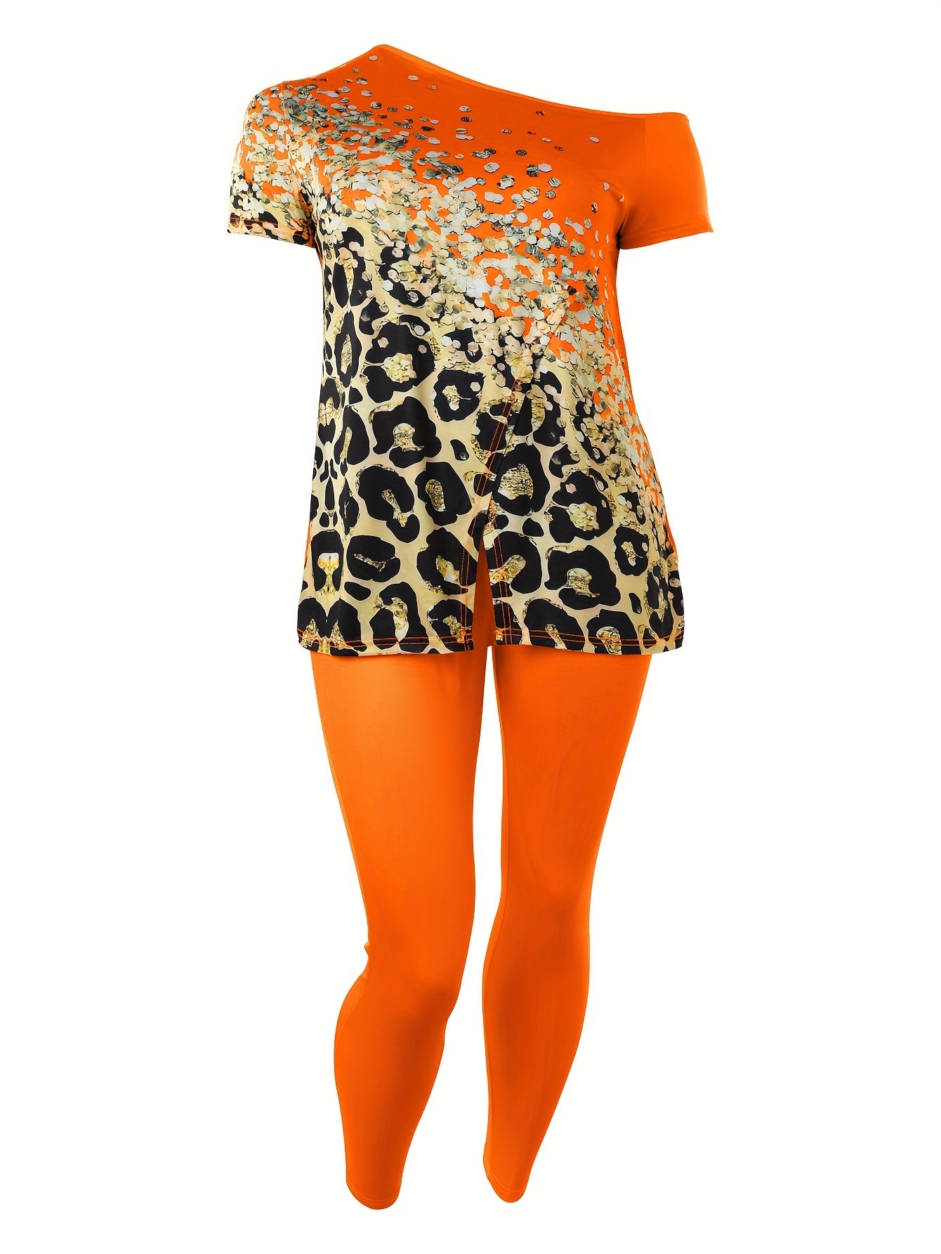 Leopard Print One Shoulder Top & Leggings Set