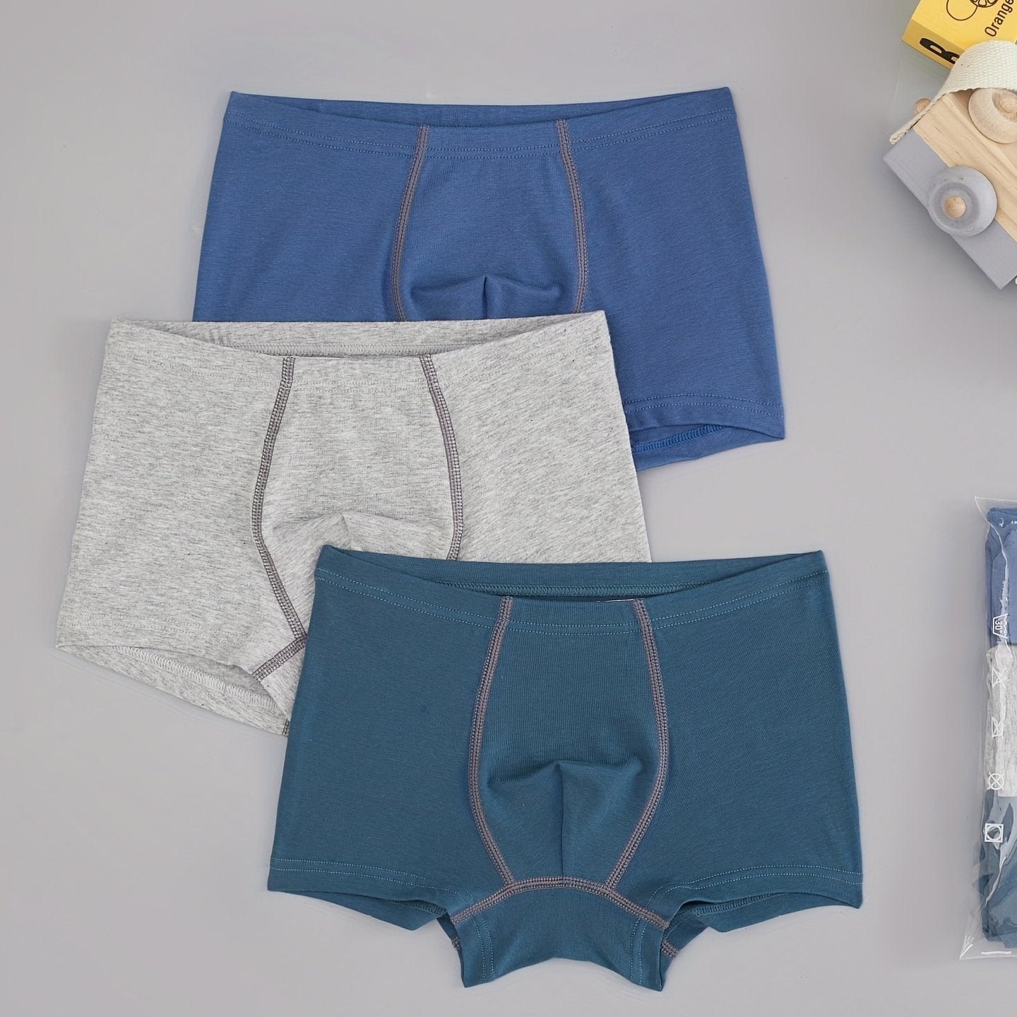 3pcs Boy's Boxer Briefs Solid Elastic Waist Shorts Cotton Comfy Soft Underwear