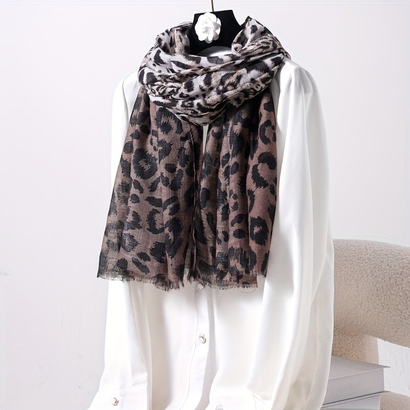 Leopard Printed Scarf Thin Fringed Headscarf Sunscreen Windproof Scarf