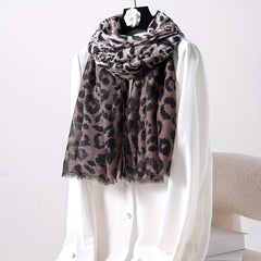 Leopard Printed Scarf Thin Fringed Headscarf Sunscreen Windproof Scarf
