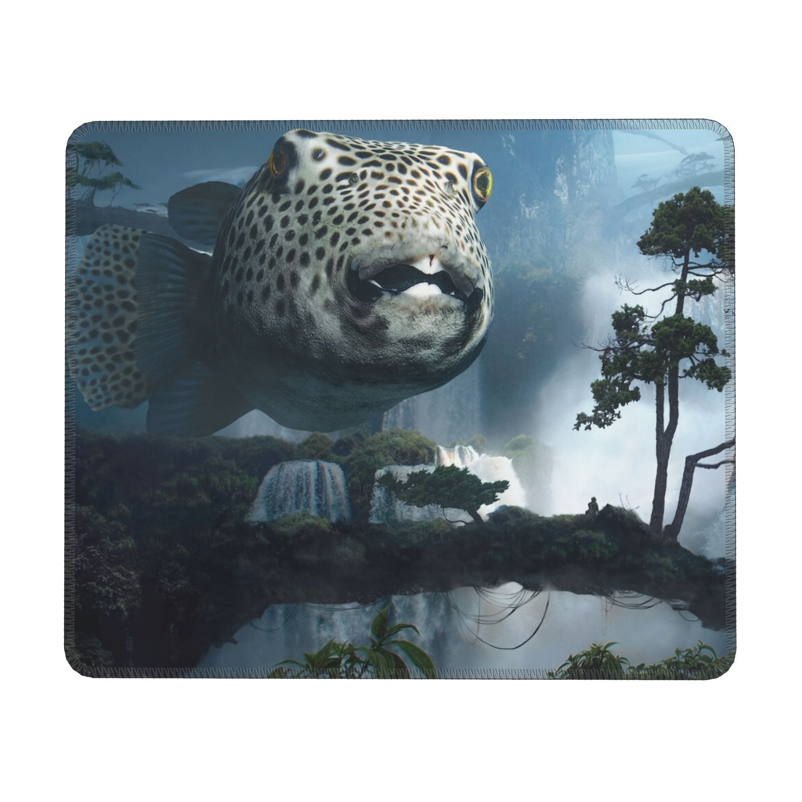 Fat Fish Pattern 20x24cm Mouse Pad for Games Home Office, Rubber Sewn Edge