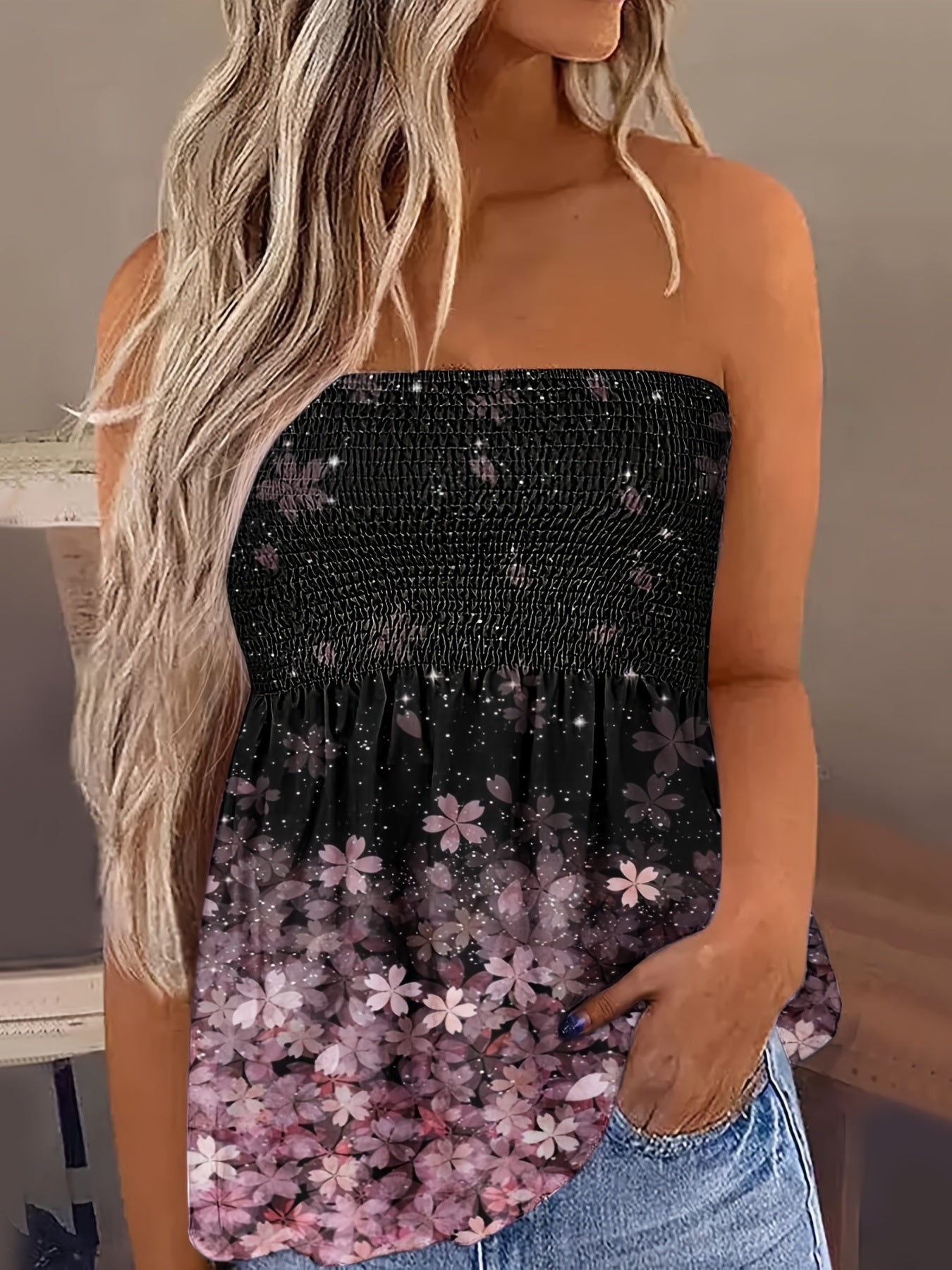 Tie Dye Backless Tube Top Strapless Summer Loose Tube Top