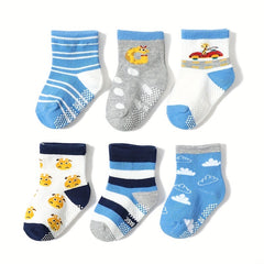 12 Pairs Boys Cartoon Knit Cotton Socks Non-Slip Crew Socks