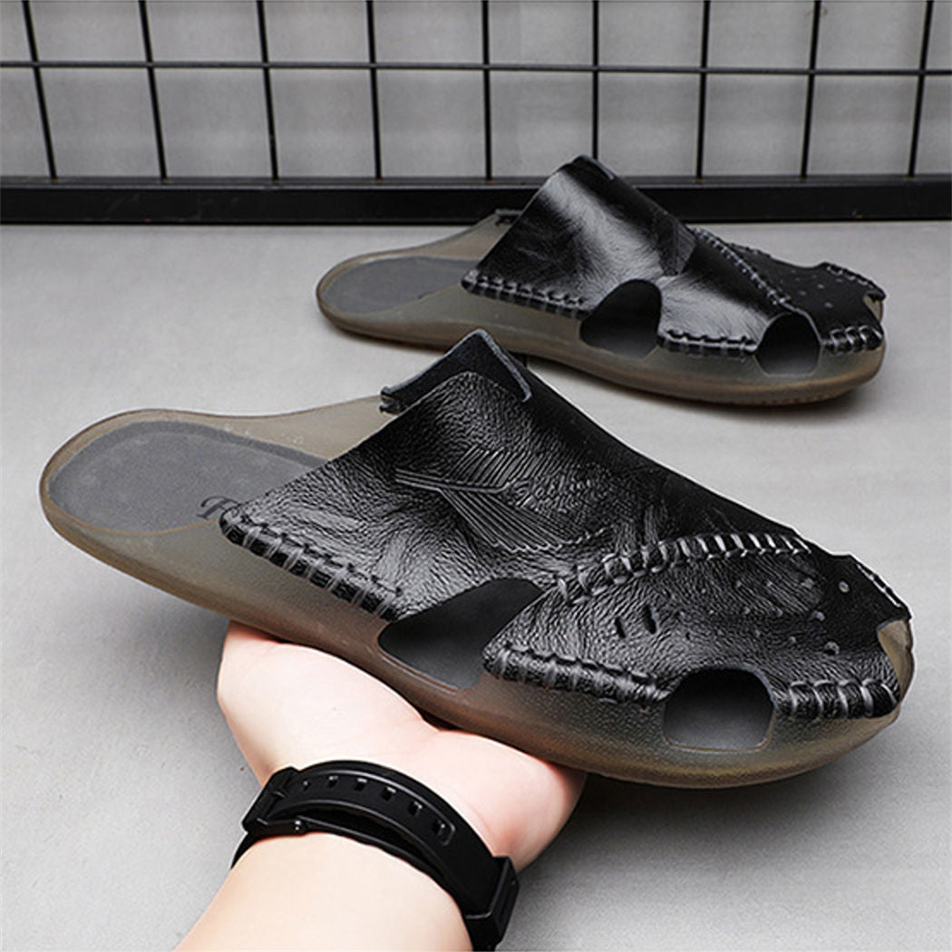 SENBURNY Cowhide Leather Slippers Men's Slip On Sandals Chappal