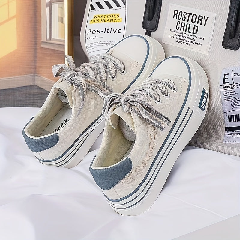 Women's Platform Canvas Shoes Lace Up Low Top Walking Sneakers