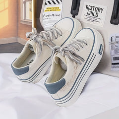 Women's Platform Canvas Shoes Lace Up Low Top Walking Sneakers