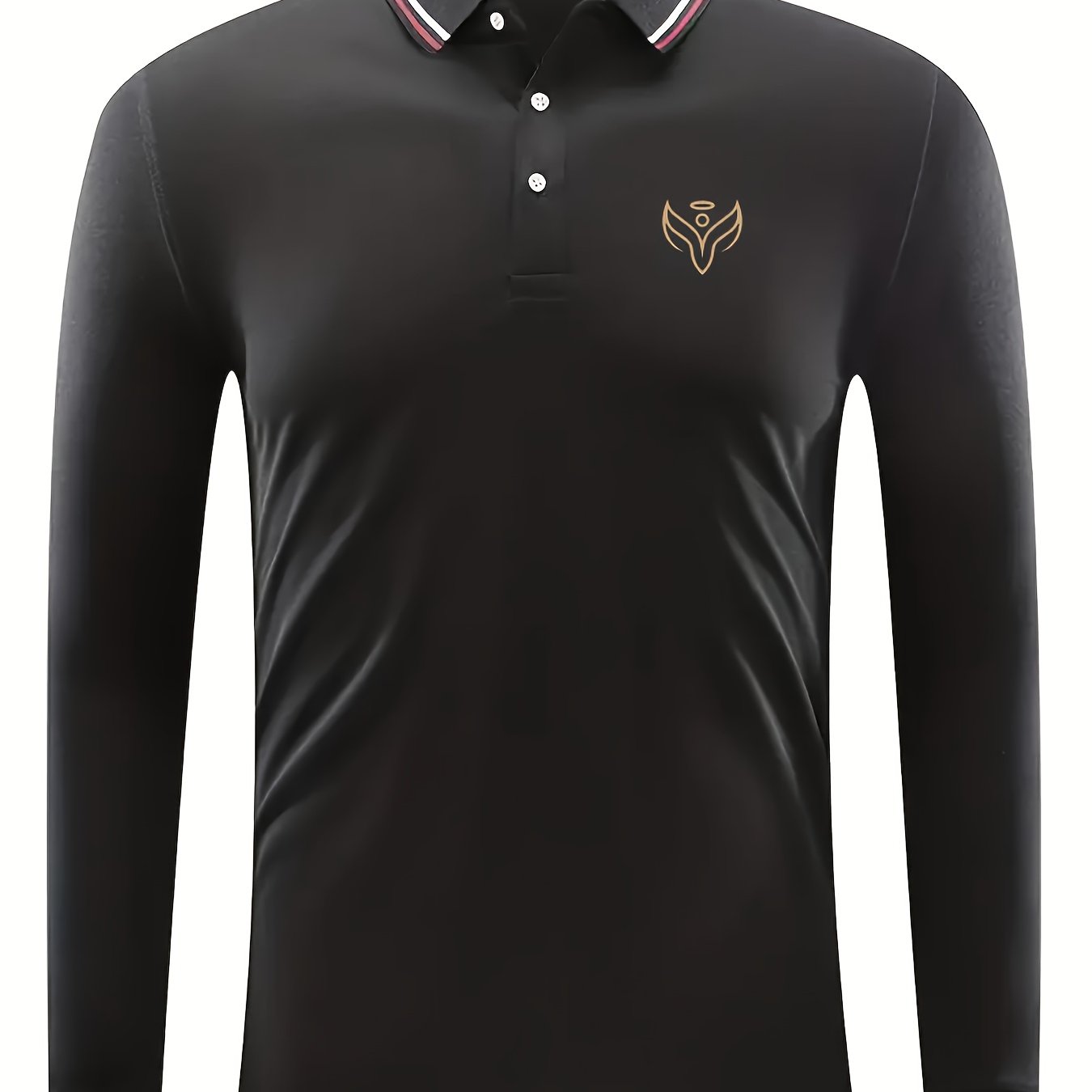 Men's Angel Print Golf Shirt Long Sleeve Tennis Collared Business Casual