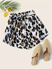 Leopard Print Tie Waist Shorts for Women