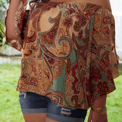 Women's Plus Paisley Print Off Shoulder Summer Top