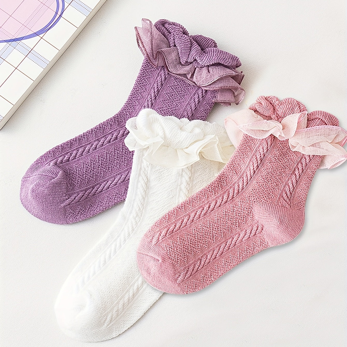 3 Pairs Girls Casual Lace Thin Socks Soft Comfortable Breathable Cotton Socks