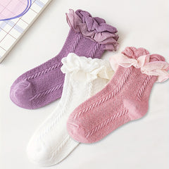 3 Pairs Girls Casual Lace Thin Socks Soft Comfortable Breathable Cotton Socks