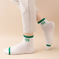 5 Pairs Number Print Sports Short Socks Women's Stockings