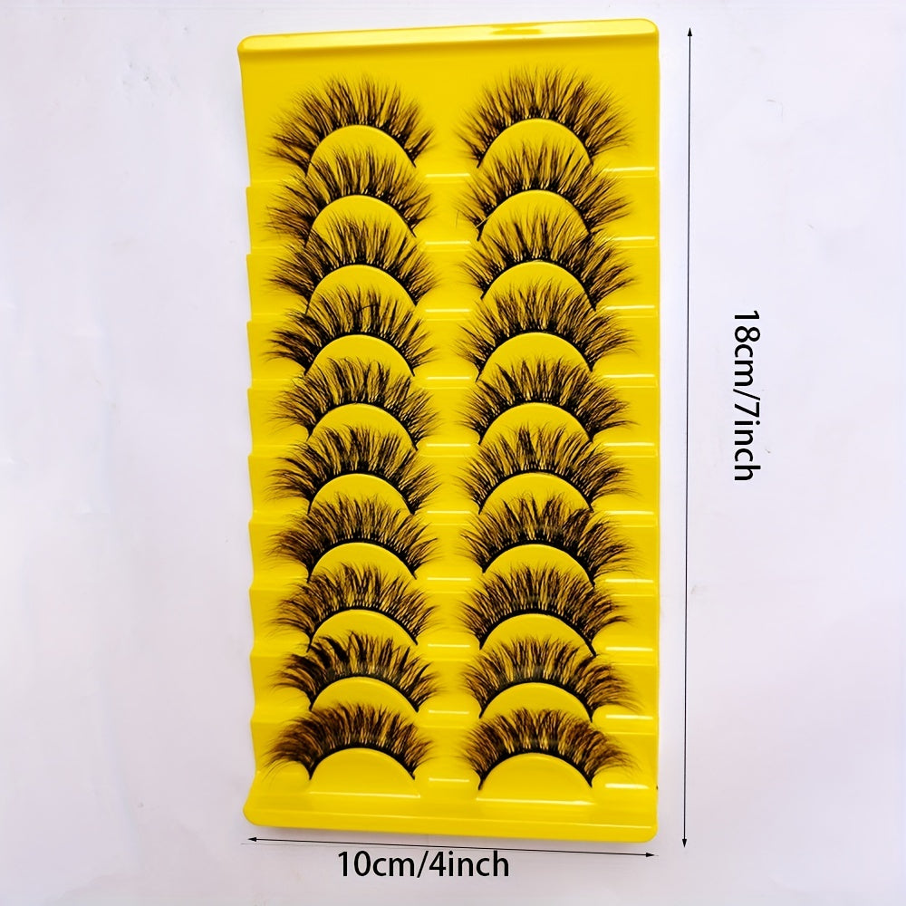 10 Pairs Curly 3D Cat Eye False Eyelashes Natural Volume Faux Mink Makeup Lashes