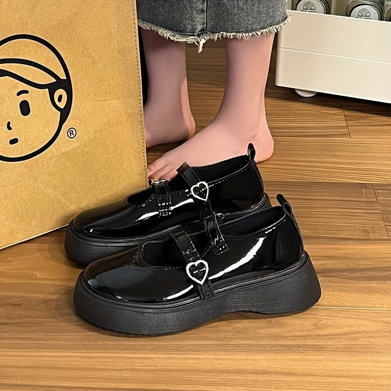 Women's Platform Mary Jane Heart Buckle Loafers