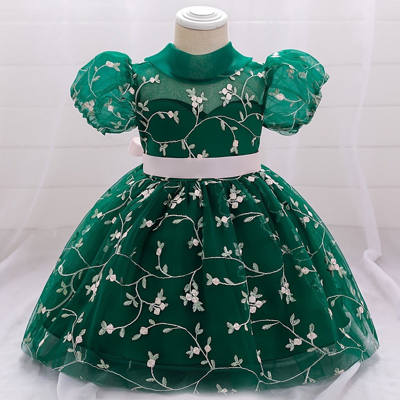Baby Girl's Floral Embroidery Mesh Princess Dress