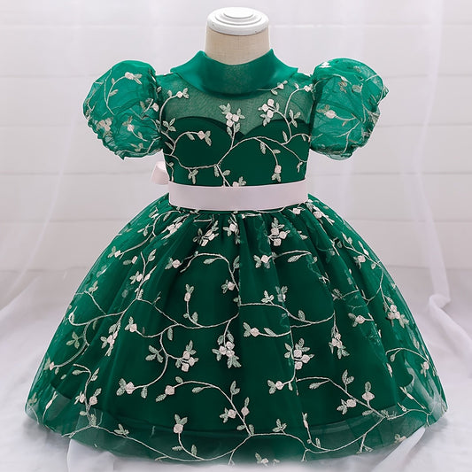 Baby Girl's Floral Embroidery Mesh Princess Dress