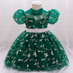 Baby Girl's Floral Embroidery Mesh Princess Dress