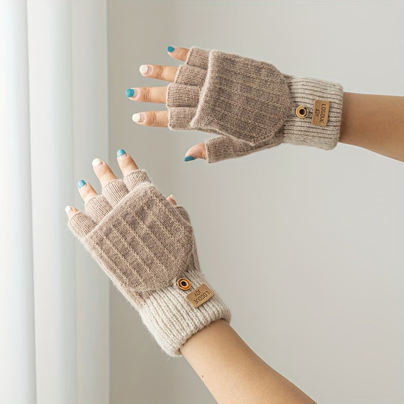 Meromibe Winter Warm Knitted Half Finger Gloves For Women