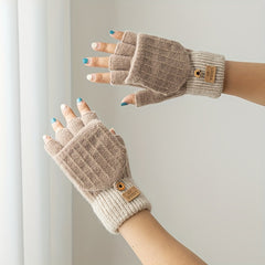 Meromibe Winter Warm Knitted Half Finger Gloves For Women