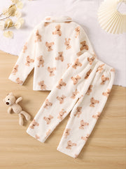 Kids Bear Warm Pajama Set Long Sleeve Top and Pants