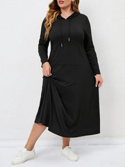 Solid Hooded Drawstring Maxi Dress