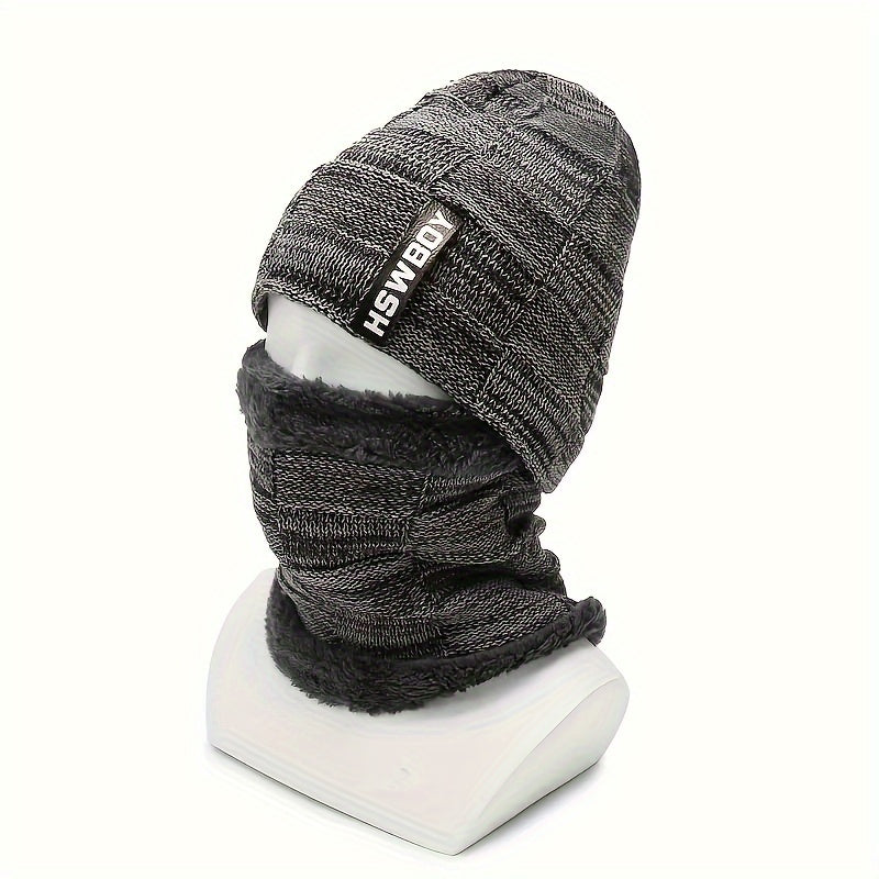 Winter Beanie Hat & Scarf Set Velvet Lined Ear Protection Warm