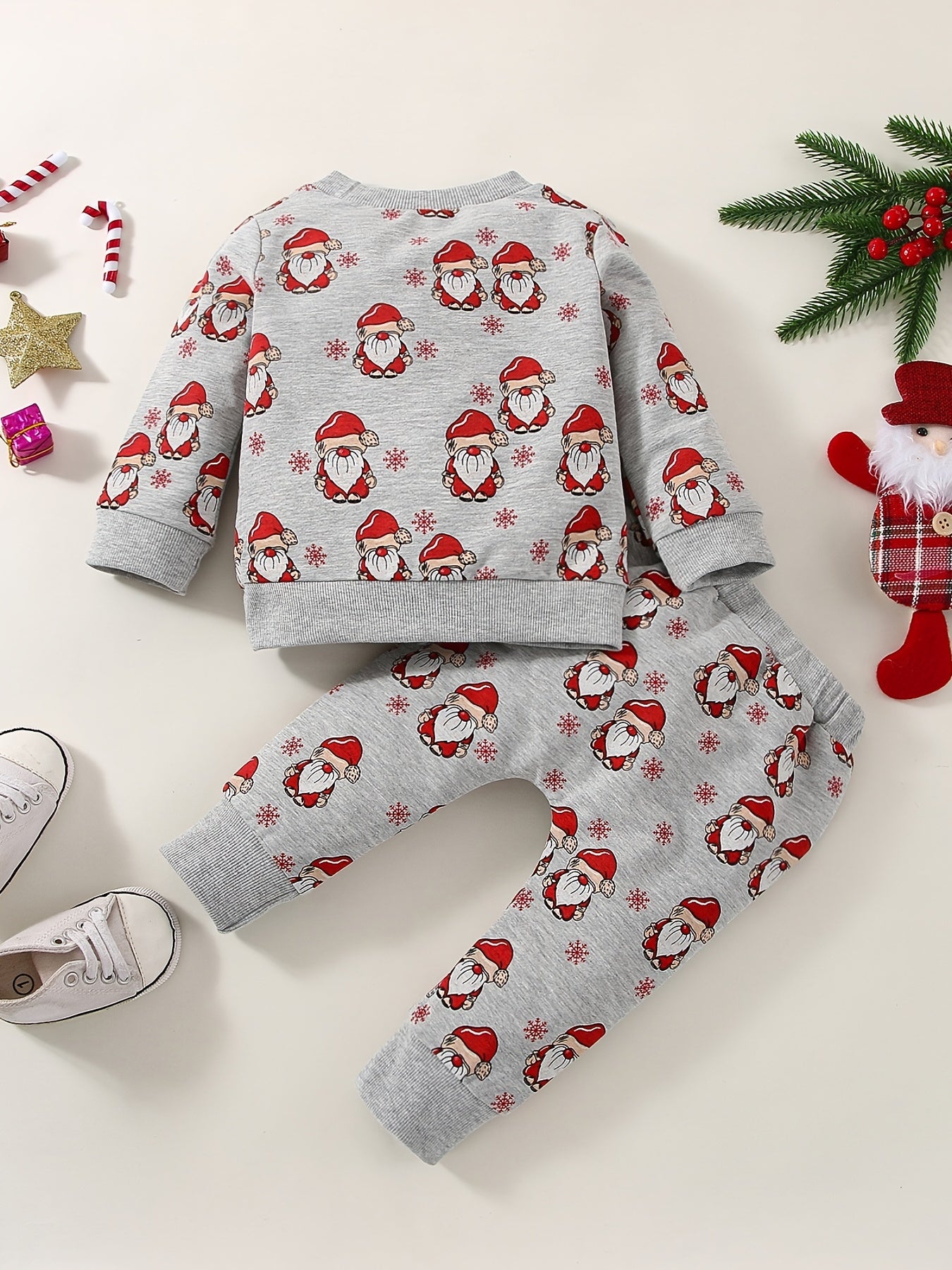 Santa Claus Print Long Sleeve Sweatshirt & Pants 2pcs Outfit
