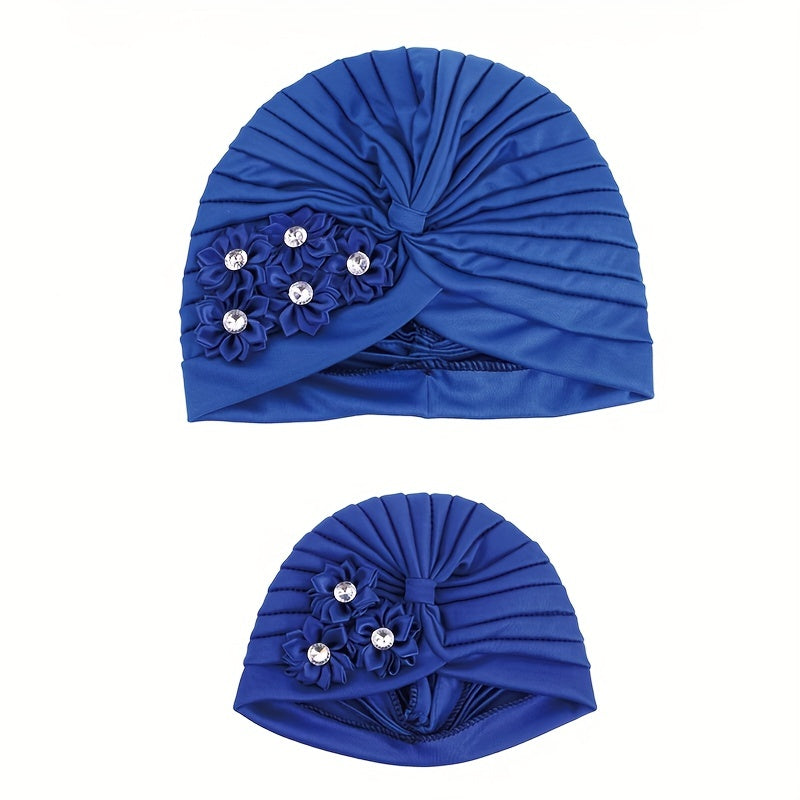 2pcs Flower Decor Turban Cap Bowknot Head Wrap Hijab Cap
