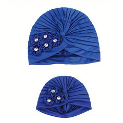 2pcs Flower Decor Turban Cap Bowknot Head Wrap Hijab Cap