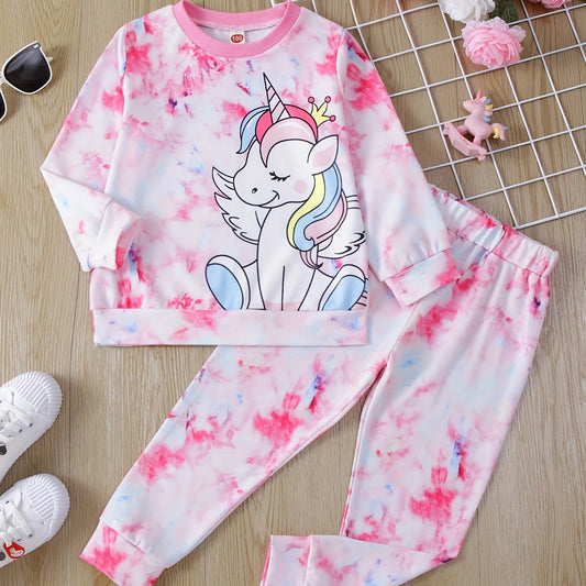 Toddler Girl's Tie Dye Outfit 2pcs Set Cartoon Unicorn Print