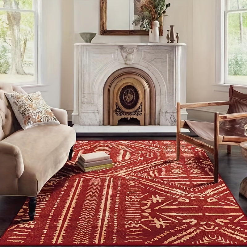 Red Nordic Style Carpet with Tassel for Living Room and Bedroom Decor