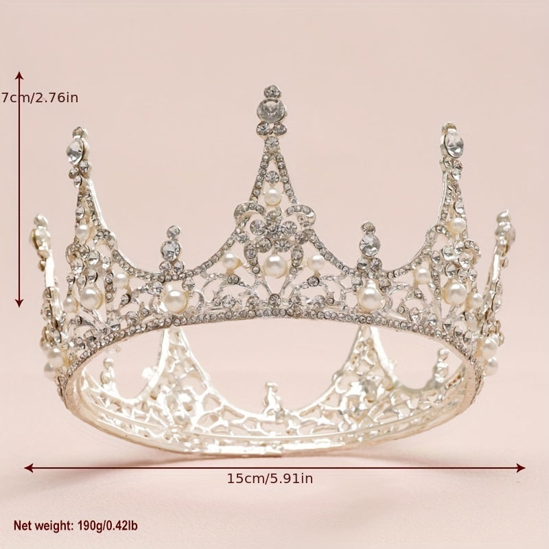 Baroque Faux Pearl Rhinestone Crown Head Jewelry Bridal Wedding