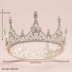 Baroque Faux Pearl Rhinestone Crown Head Jewelry Bridal Wedding