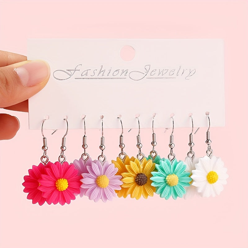 5 Pairs Kids Daisy Flower Drop Earrings