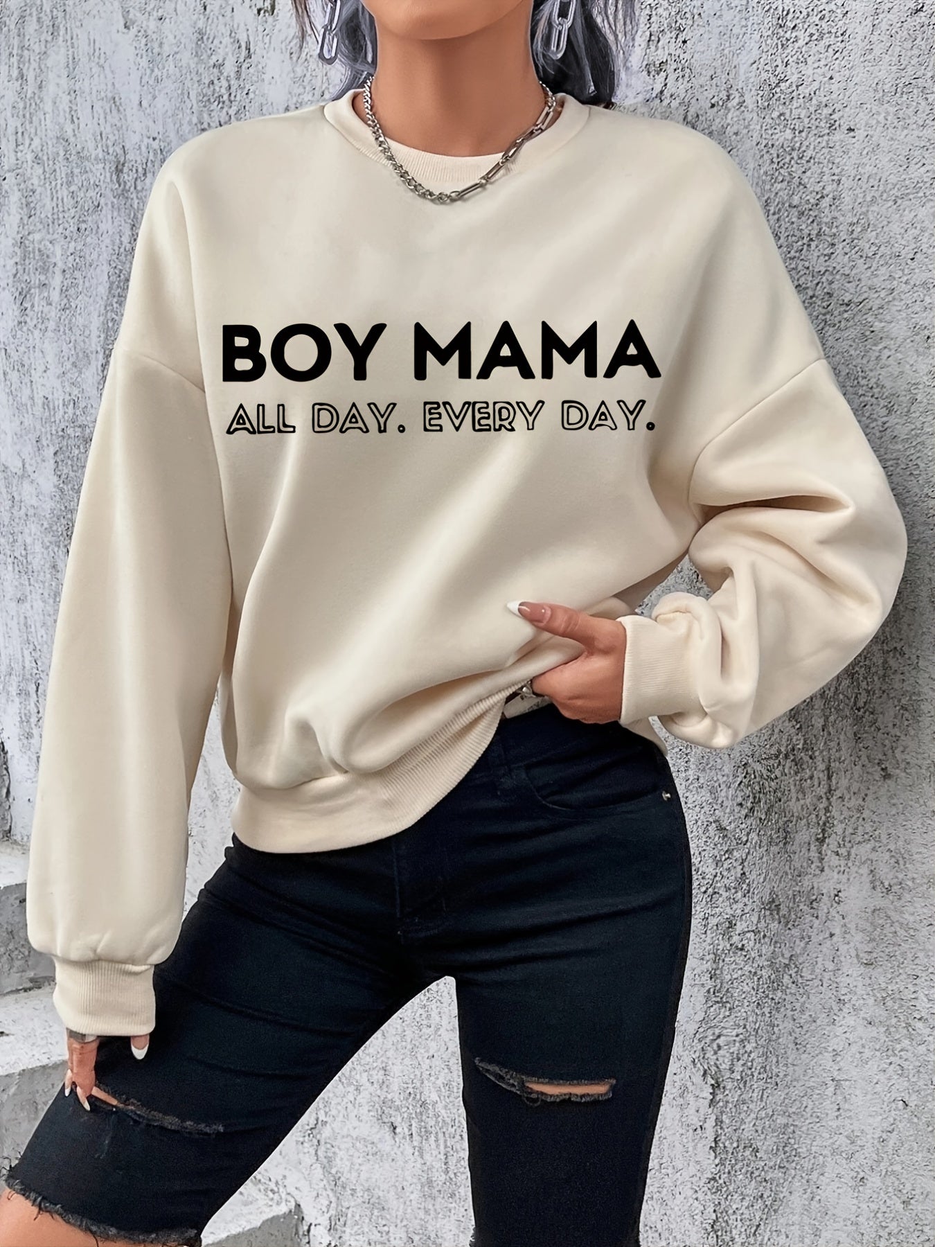 Boy Mama Letter Print Sweatshirt Women's Casual Pullover