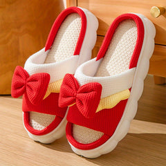 Women's Bowknot Decor Slippers Comfortable Open Toe Slip On Shoes