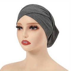 Striped Inner Cap Scarf Solid Turban Cap Casual Hijab