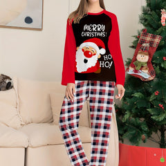 Christmas Print Pajama Set Long Sleeve Top & Plaid Pants Sleepwear